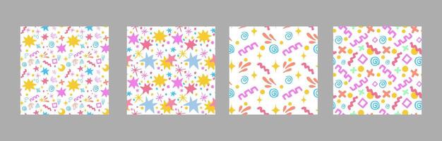 A set of colored doodle patterns with blots and stars vector