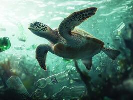 Turtle Amidst Plastic Pollution photo