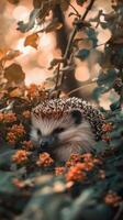 Tired Hedgehog Resting in a Snug Alcove photo