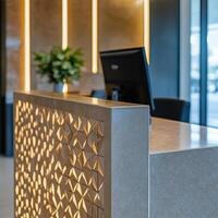 Reception Desk with Geometric Signage photo