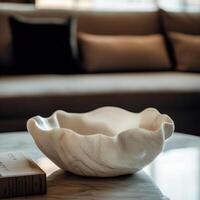 Intricately Hand Carved White Marble Elegance in Bowl Form photo
