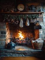 Inviting Cottage Atmosphere Created by Ancient Stone Hearth photo