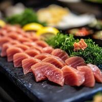 Delicate Cuts of Tuna Sashimi Arranged Tastefully photo