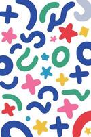 Funky geometric shapes, squiggles and figures drawn by colorful crayon. Hand drawn cute abstract stickers, forms, rough lines. Doodle contemporary primitive and naive geometric elements vector