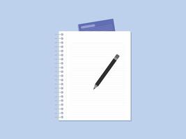 Notebook with pencil and envelope on light blue background. cute clean and simple notebook vector