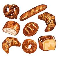 Various bakery and pastry set. Collections of bread, buns, croissant and other types of bakery products. illustration vector