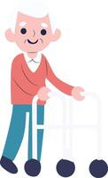 Elderly Man Using Walking Frame vector