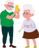 Happy Elderly Couple explore medicine Together vector