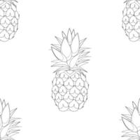 2d pineapple fruit line art seamless pattern on white abstract background vector