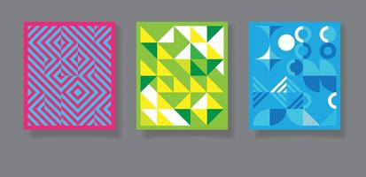 Abstract bauhaus geometric patterns, three backgrounds minimalist geometric designs. vector