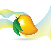 Mango fruit on white background with colourful lined waves vector