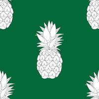 pineapple fruit line art seamless pattern on green abstract background vector