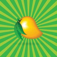 Mango fruit seamless pattern on green radiating lines background vector