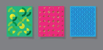 Abstract bauhaus geometric pattern, three backgrounds, minimalist geometric designs with simple shapes vector