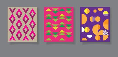 Abstract bauhaus geometric design pattern, three backgrounds, minimalist geometric designs with simple shapes vector