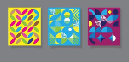Abstract bauhaus design geometric three pattern backgrounds, minimalist geometric designs with simple shapes elements. vector