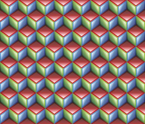 Red blue green geometrical cubes seamless pattern