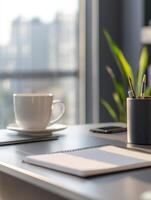 Office Workspace with Basic Note Items photo