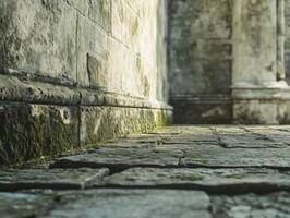 Weathered Wall of Stones Embraced by Verdant Moss photo