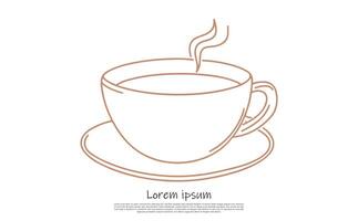 Simple Line Art Drawing of Coffee Cup with Saucer and Rising Steam on White vector