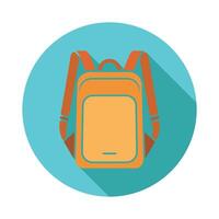 Flat Backpack Icon Design on Blue Circular Background with Orange Straps vector