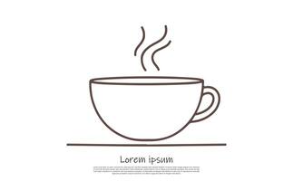 Simple Brown Outline Coffee Cup Icon Design with Steam on White Background vector