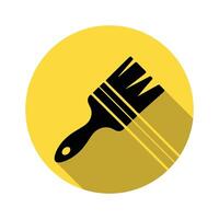 Black Paintbrush Silhouette on Yellow Circle with Long Shadow Design Element vector