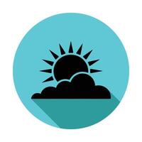 Black Sun Rising From Cloud with Rays on Teal Button and Shadow Icon Style vector