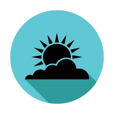 Black Sun Rising From Cloud with Rays on Teal Button and Shadow Icon Style