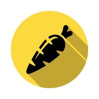 Carrot Icon in Black Silhouette on Yellow Circle with Long Shadow Effect vector