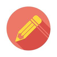 Yellow Pencil Drawing Tool Flat Icon on Red Circular Background with Shadow vector
