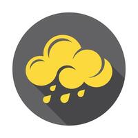 Round Weather Icon Featuring a Yellow Cloud and Raindrops on Gray Background vector