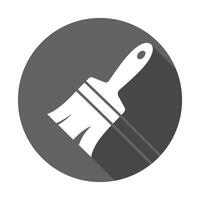 White Paintbrush Icon on Gray Circle with Shadow, Painter Tool Symbol Design vector