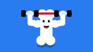 A bone lifts weights in a scene, combining fitness and fun in a playful loop video