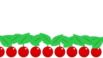 Cherries with leafy tops form a playful horizontal row, emphasizing a fresh and healthy fruit motif video