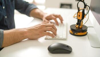 Male Software Developers Coding Robot Hand photo