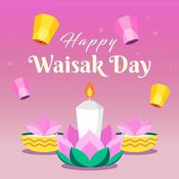 Vesak Day Celebration with Temple Silhouette, Lantern or Lotus Flower Decoration in Flat with background gradient vector