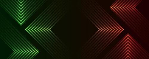 3D green red techno abstract background overlap layer on dark space with arrows lines effect decoration. Modern graphic design element stripes style concept for web banner, flyer, or brochure cover vector