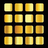 Collection of golden gradient squares arranged on a black background for design elements vector