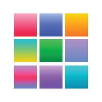 Nine colorful gradient squares arranged in a grid on a pure white background for design vector
