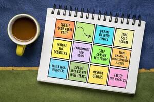 Create you own path, motivational concept - set of inspirational notes with tips and guidelines. photo