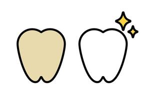 Yellow tooth and clean white tooth icon set. vector