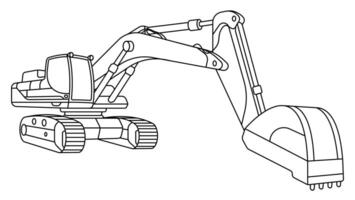 Children linear drawing for coloring book. Heavy excavator machine for construction and earthworks in linear. Industrial machinery and equipment. Isolated image on white vector