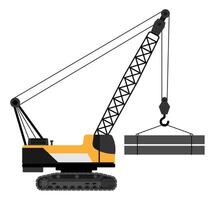 Heavy crane for moving heavy loads on construction site in flat. Industrial machinery and equipment. image Isolated on white back vector