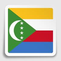 Comoros flag icon on paper square sticker with shadow. Button for mobile application or web. image vector