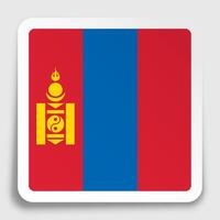 MONGOLIA flag icon on paper square sticker with shadow. Button for mobile application or web. image vector