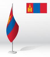 MONGOLIA flag on flagpole for registration of solemn event, meeting foreign guests. National independence day of MONGOLIA. Realistic 3D on white vector