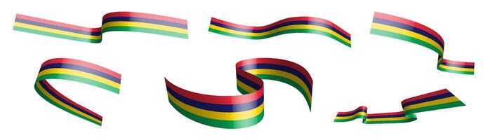Set of holiday ribbons. flag of Mauritius waving in wind. Separation into lower and upper layers. Design element. image on white background vector