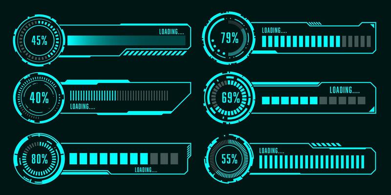 Set of modern loading progress bar HUD user interface elements technology design