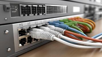 A network server with multiple ethernet cables photo
